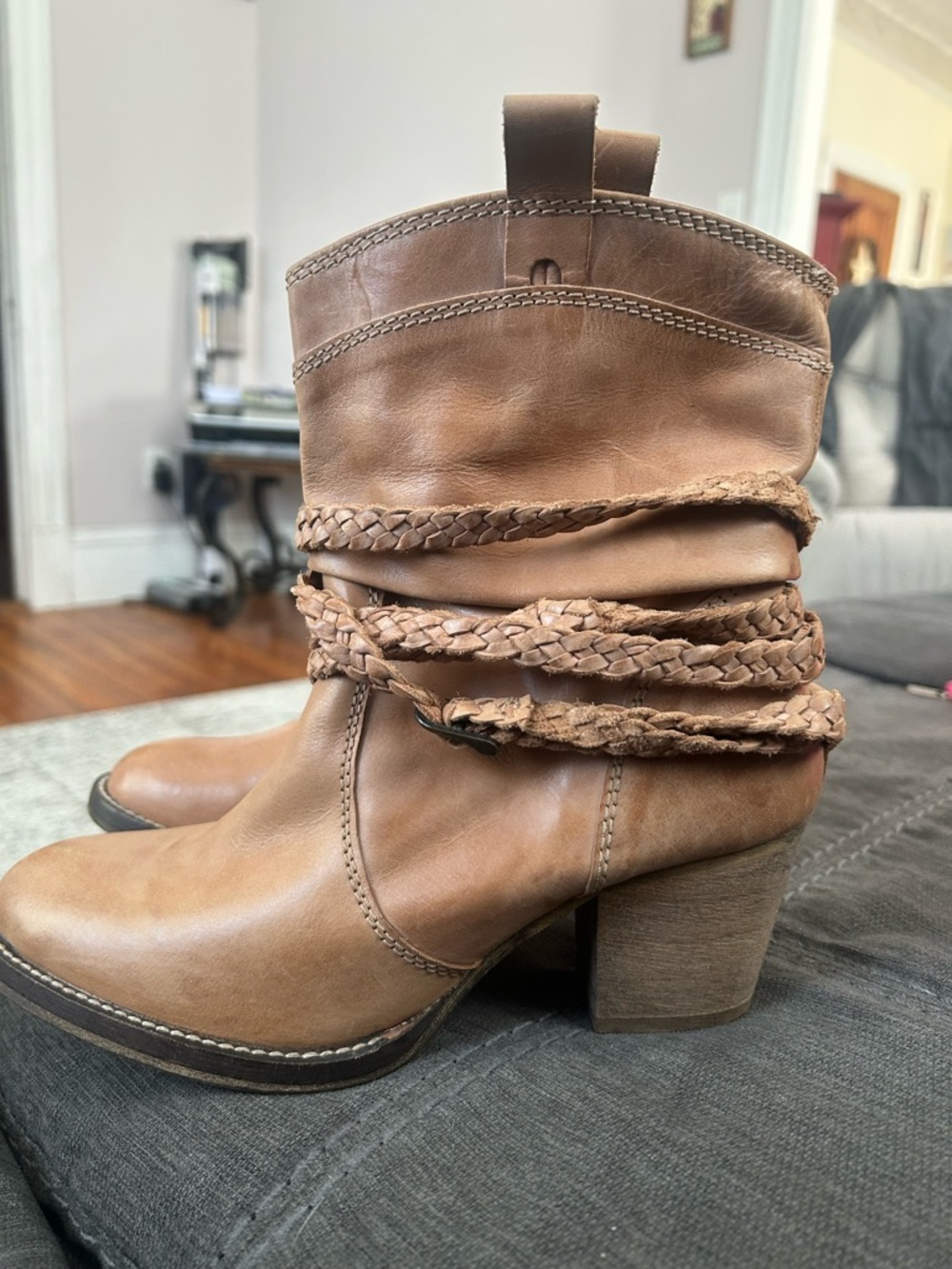 Women’s Brown Braided Leather Mid-Calf Boot by Dingo